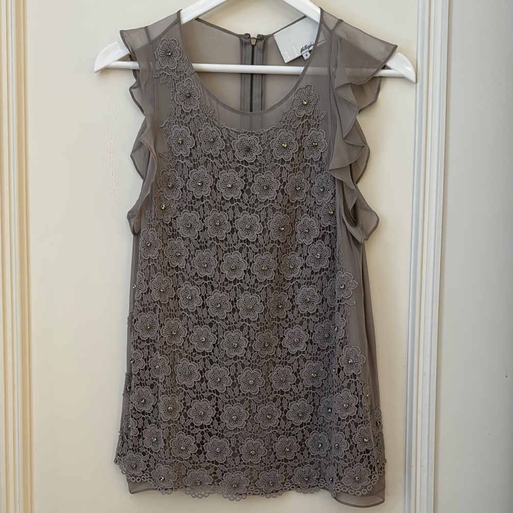 3.1 Phillip Lim Taupe Lace Ruffle Blouse
